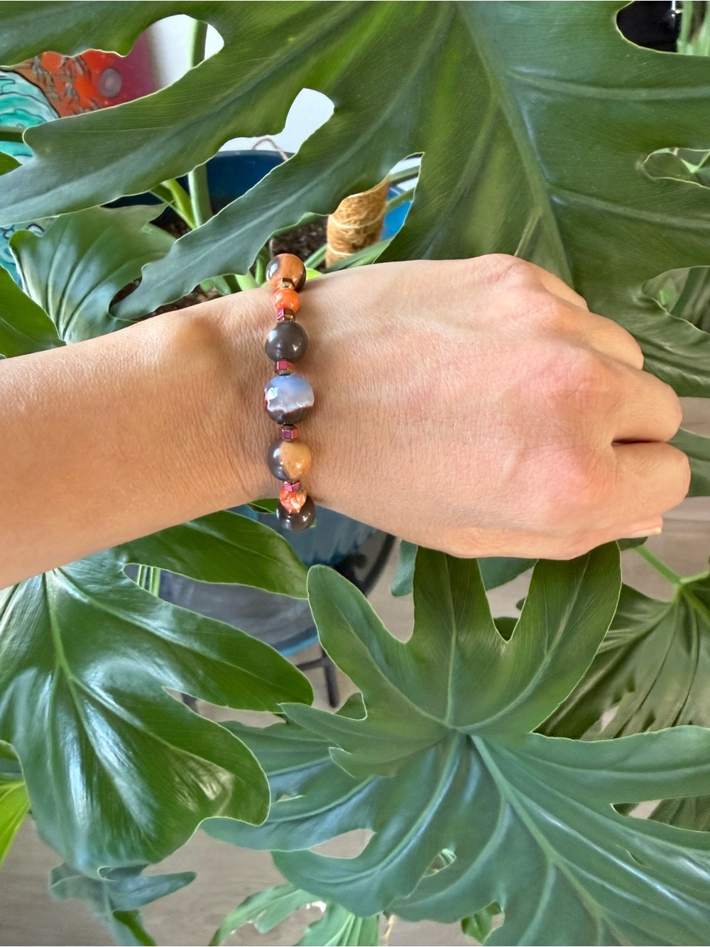 Agate - Jasper - Hematite bracelet (one)